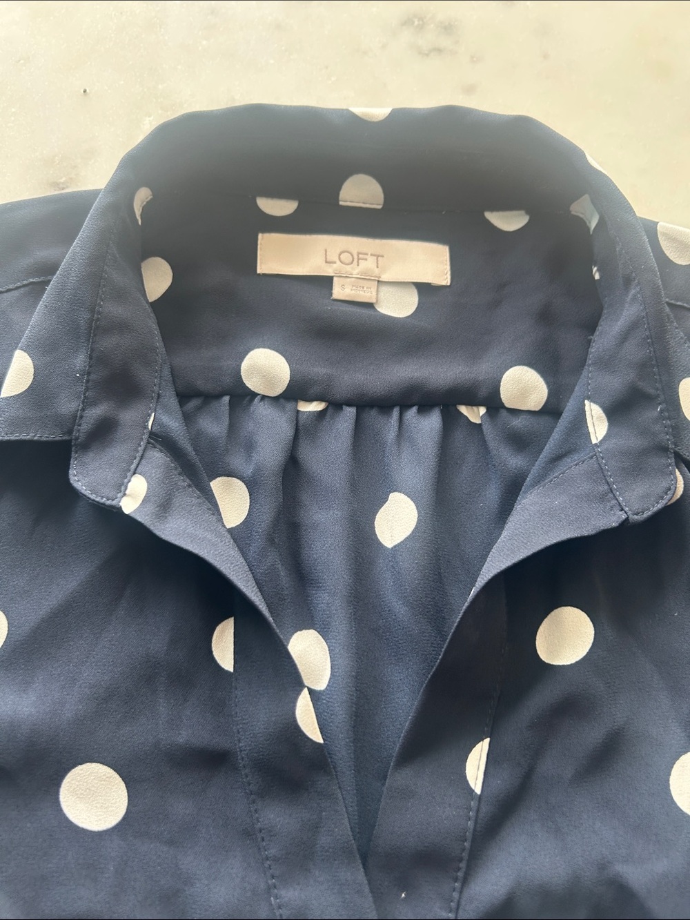 LOFT Navy and White Polka Dot Button-Up Blouse